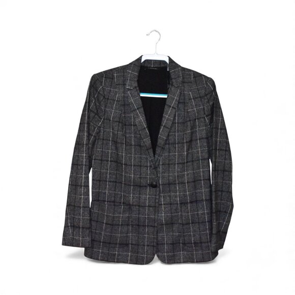 Tahari Relax Fit Grey Black Plaid Blazer Jacket Size 12 - Picture 1 of 14